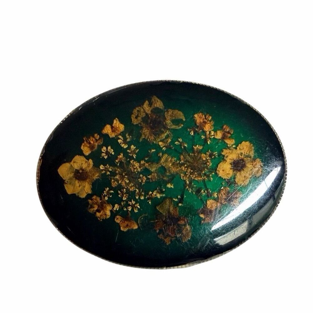 Vintage Pressed Flower Resin Brooch
